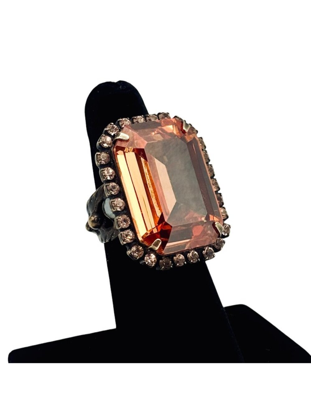 Sorrelli Statement Cocktail Ring Emerald-Cut Cognac Austrian Crystal Adj. Size 6